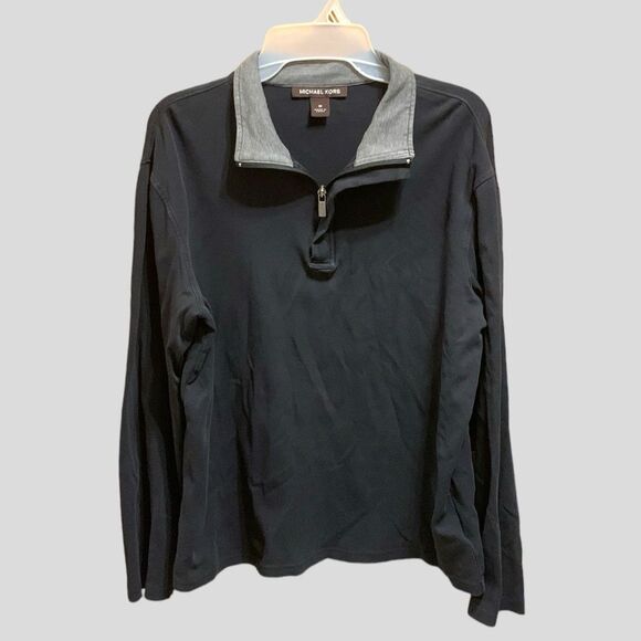 Michael Kors | Men’s Black Pullover 1/4 Zip Cotton Collared Shirt - Picture 1 of 8